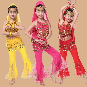 Fete belly dance de Calitate Strălucitoare Sari Indian Fete Dress Orientale Enfant Indian Costume Pentru Copii Costume de Dans Oriental