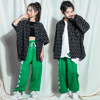 Copii Tineri Supradimensionat Street Wear Hip Hop Îmbrăcăminte De Imprimare Topuri Tricou Verde Jogging Pantaloni Pentru Fată Băiat De Jazz Dans Costum De Haine