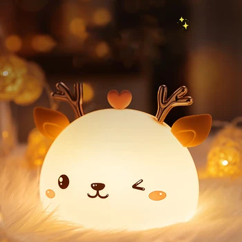 Drăguț LED Lumina de Noapte Silicon Senzor Tactil 7 Culori Animal Lampa de Noapte pentru Copii Dormitor Copil Desktop Ornamente Decor pentru Casa