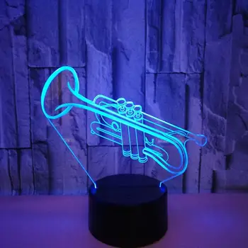 7 Culori Acrilice Trompeta LED3D Lumina de Noapte Vizuale Creative Instrumente Muzicale Lampă de Masă Decor Camera Copii Cadou de Crăciun de Jucărie