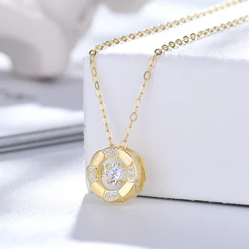 S925 Argint Placat cu Aur de 14K Geometrică Cerc Colier Feminin Flash Diamant Încrustat Pandantiv Clavicula Lanț