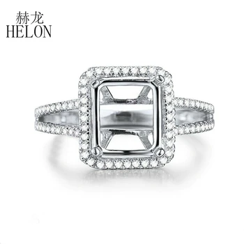 HELON 7.7x8.6mm Smarald Tăiat Masiv de 14K Aur Alb cu Diamante Naturale pentru Femei Bijuterii Fine Semi Muntele de Logodna Inel de Nunta Setare