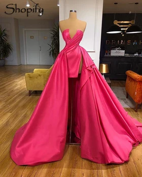 Lung Stil arab Rochie de Seara 2022-linie Fantă Mare Hot Pink Satin Dubai Femei Elegante Rochii Formale