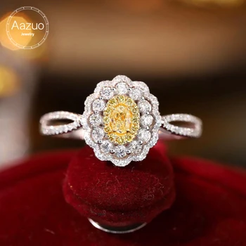 Aazuo Naturale Diamant Galben 18K Aur Masiv, Pătrat, Oval Dantelă Forma de Inel Gife pentru Femei la Modă de Lux superioare de Partid Bijuterii Fine