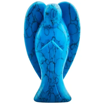 TUMBEELLUWA 3 inch Albastru Howlite Turcoaz Buzunar Înger Păzitor Figurina Statuie,Reiki de Vindecare Piatra