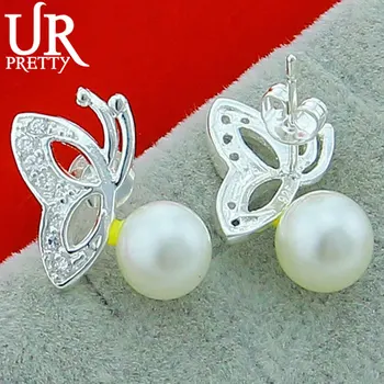 URPRETTY Noi Argint 925 Fluture Pearl Stud Cercel Pentru Femei, Nunta, Petrecere de Logodna Bijuterii Charm Cadou