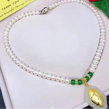 aur încrustat cu jad Natural de apă dulce pearl white accesorii pandantiv Colier 18