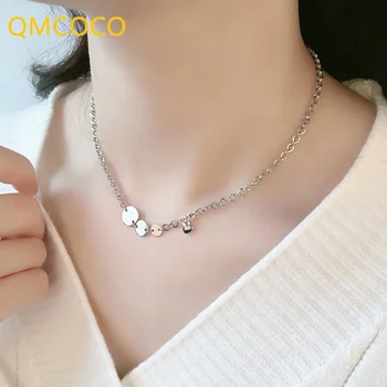 QMCOCO Versiunea coreeană de Culoare Argintiu Rotund Forma de Inima Colier INS Stilul Femei Clavicula Lanț Simplu Decor Bijuterii