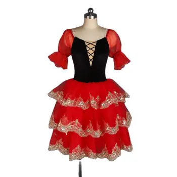 20537 Mult Dans Balet costume de Balet Fete Costum de Balerina Corset din Catifea cu 3 Niveluri Romantic fusta de Balet de Fuste de Femei Roșu Rochie spaniolă
