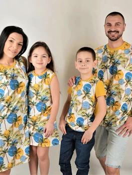 Vacanță de familie Partid Set Hawaii Părinte-copil Purta Europene și Americane T-shirt Dress 7-12y