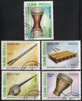 5Pcs/Set Guineea-Bissau Timbre Poștale 1989 Artistică și Culturală Instrumente Muzicale Folosite de Post Marcate cu Timbre Poștale pentru Colectarea