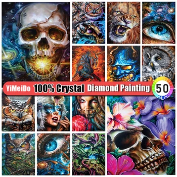 YiMeiDo 100% Cristal de Diamant Pictura Craniu de Animal 5D DIY Diamant Broderie Mozaic Tigru Fata Stras Poze Meșteșugurilor de Artă