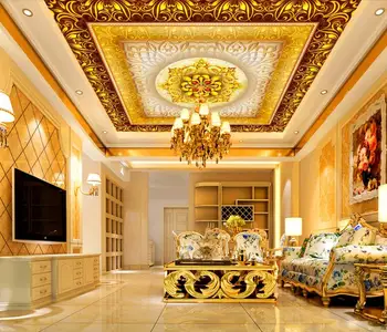 Euporean model 3D plafon model de Aur în camera de zi, dormitor tavan picturi murale 3d tapet