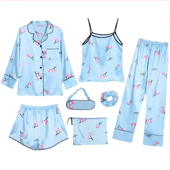 Cherry Imprimare Femei Pijama, Cămașă De Noapte+Pantaloni Scurti+Maneca Lunga Set Pijama De Vara Pentru Femeie Pijamale Uzura Acasă