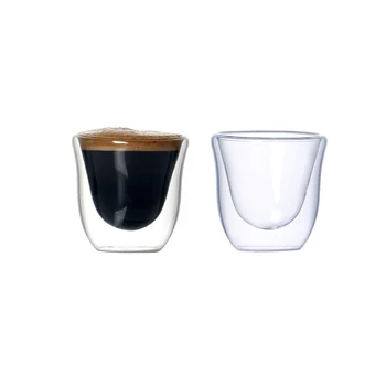 Set de 2 80ml rezistente la căldură, cu perete dublu de sticla cana de cafea pentru espresso, latte cesti de ceai