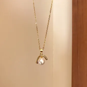 Femei de lux a lui Autentică argint 925 aur Inversat J Stil HANDMADE Pearl Colier Pandantiv de Aur TLX622