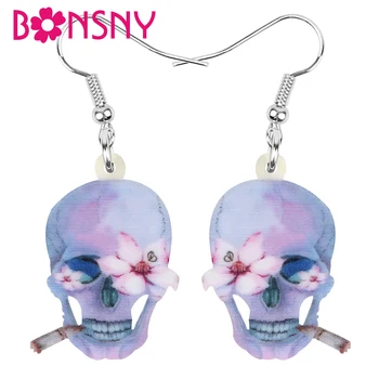 Bonsny Acrilice Halloween Violet Scheletul Craniului Cercei Charm Lung Legăna Picătură De Bijuterii Pentru Femei, Fete Noutate Cadou Decor