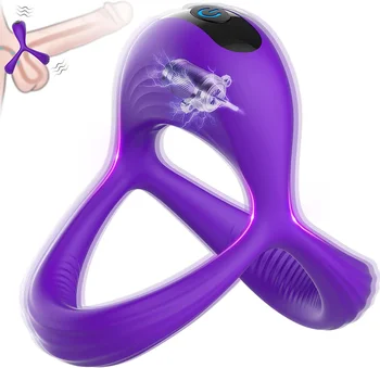 Material seminal de Blocare Inel Vibrator Inel pentru Penis din Silicon Elastic pentru Penis Inele cu 10 Intense Moduri de Vibrație Triunghiular Mens Jucarii Sexuale Om