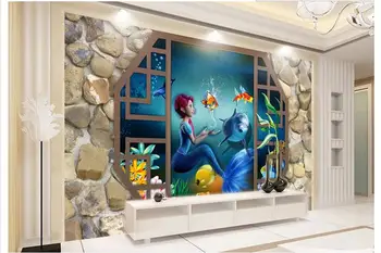 Personalizate 3d wallpaper 3d picturi murale de fundal de Desene animate Sirena stereo acvariu TV de fundal de hârtie de perete camera de zi tapet