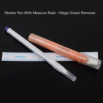 Microblading Piele Spranceana Marker Cu Măsura Conducător +Magic Eraser Perie Pentru Îndepărtarea Tatuaj Scrib Instrument De Poziționare Marker