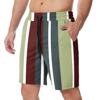 Copilul De Îmbrăcăminte Băiat Barbati Summer Casual Cu Dungi Imprimate Mijlocul Talie Cordon Pantaloni Scurți Cu Buzunare Rupte Bărbați Pantaloni Scurți