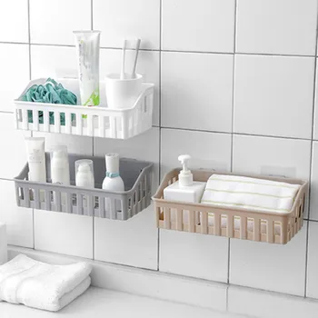 Adeziv puternic suport de stocare non perforate de plastic, raft de depozitare baie agățat de perete articole de toaletă sortare rack