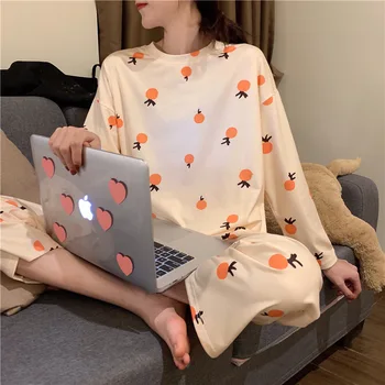 Nou coreean Pijamale Femei Primavara Toamna cu Maneci Lungi Imprimate Lapte de Mătase Haine de Acasă Set de sex Feminin Pijamale Doamna Sleepwear