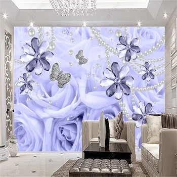 Dormitor Modern imagini de Fundal Violet Pearl Rose Bijuterii 3D Tapet pentru Camera de zi TV tapet de Fundal de Decor Acasă 3D Murală