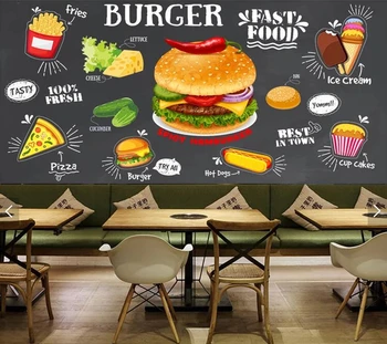 Bucatarie personalizat papel de parede, burger, cartofi prajiti alimente fresco pentru restaurant, cafenea, hotel de perete decor acasă tapet