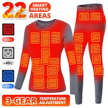 22 Zone Încălzite Jacheta Barbati Lenjerie de corp Termică USB Electric Costum de Schi Încălzit Vesta de Încălzire Cald Îmbrăcăminte Fleece Lung Johns Camping