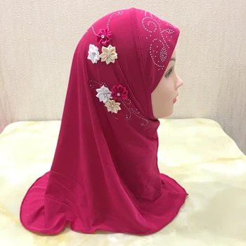 H1390 frumoasă fată mică hijab cu flori si strasuri islamic eșarfă hijab pălării