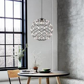 Nordic minimalist rotund LED camera de zi candelabru de fier negru mingea agățat lampă de decorare dormitor masa bar candelabru