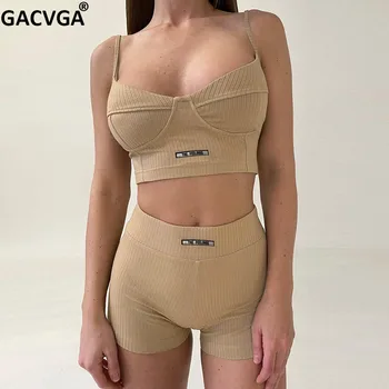 GACVGA fără Mâneci de Fitness, pantaloni Scurți, Costume 2021 Femei Culturilor Top Si Elastic Talie pantaloni Scurți Seturi de Streetwear Vara Yoga Două Piecs Set