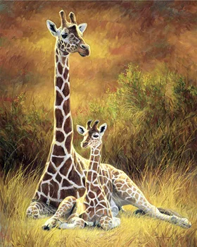 5D Turnat Lipici Diamant Pictura Kituri margini rotunjite Girafa Familie Rundă Completă DIY Model Animal Stras Broderie Art Craft