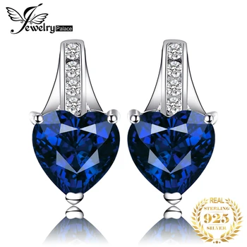 JewelryPalace Dragoste Inima 2.1 ct Creat Blue Sapphire Argint 925 Cercei Stud pentru Femei Bijuterii Fine Cadou de Aniversare