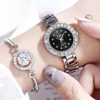Ceas pentru Femei de Moda Ceas Cu Diamante Brățară Ceas Set de Două piese Simple Cuarț Ceas Bandă de Oțel Temperament Femei Ceas