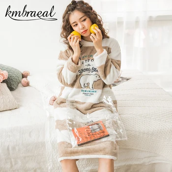Pijamale Femei Rochie de Iarna Fleece Coral Homewear Maneca Lunga coreean Primavara Subțire de Flanelă Dulce Drăguț Cămașă de noapte Plus Dimensiune 3xl
