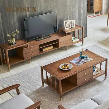 Nordic din Lemn Masiv Retractabil TV Cabinet de Cafea, Masă Set Simplu și Modern Mari Și Mici de Tip Apartament Mobilier de Masă de Ceai