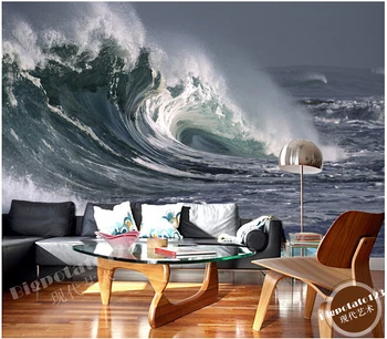 Foto personalizat tapet albastru valuri valuri pentru camera de zi canapea, TV setarea de perete de vinil tapet Papel de parede