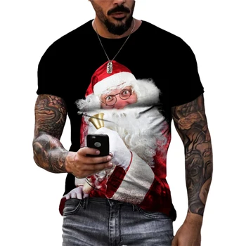 Nouă Bărbați Moș Crăciun Model 3D T-shirt Hip-Hop Casual Personalitate Vacanță Topuri Tendință de Moda cu Mânecă Scurtă Gât Rotund Îmbrăcăminte