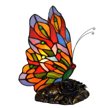 Creative Colorate de Sticlă Tiffany Fluture de Lampă de Masă pentru Foaier Pat Cameră Bar Apartament Pahar de Lectură Lumina de Noapte H 22cm 1075