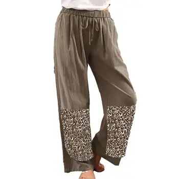 Vara Femei Pantaloni Leopard de Imprimare Largi Picior Vara Vrac Mijlocul Talie Curea Decorative Pantaloni Largi de Epocă Streetwear XXXL