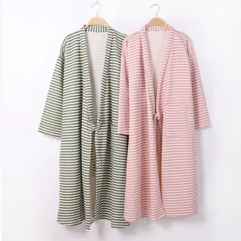 Toamna Iarna Cupluri Halat Bărbați Femei Kimono Japonez Halat Lung Stil 100% Bumbac Dungi Halat De Baie Kimono Mariage