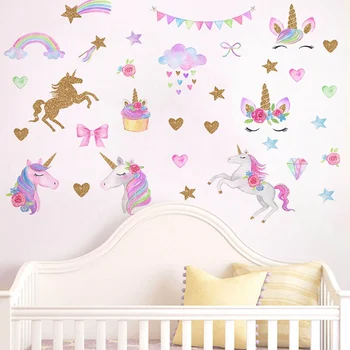 Desene animate drăguț Unicorn Autocolante de Perete pentru Camera Copii Dormitor Fete de Decor Acasă DIY Animale Tapet de Perete de Arta Murala Decalcomanii