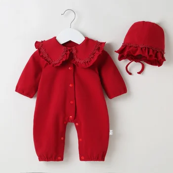 Nou-Născut De Toamnă Roșu Copilul Romper + Pălărie Drăguț Coreeană Maneci Lungi Salopeta Vechi De Un An Fetele De Anul Nou Rochie De Bumbac 2022 Noi