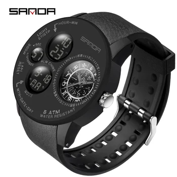 SANDA Brand de Top Luxury Mens Ceasuri Creative Mare Formați Militar de Sport Impermeabil Cuarț Ceas în aer liber Dual Display Ceas de mână