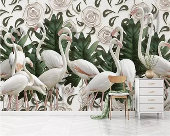 beibehang Personalizate 3d tapet mural retro relief crescut flamingo spate broasca testoasa frunze de fundal de perete tapet 3d papier peint
