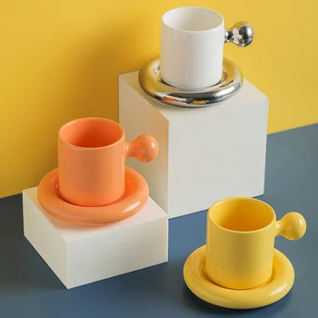 Creative Cu Balonul Rotund Mâner Cana Cu Farfurie Personalizat Ceramice De Cafea Ceasca De Ceai Farfurie Bucătărie Office Home Decor Drăguț Cadou De Nunta
