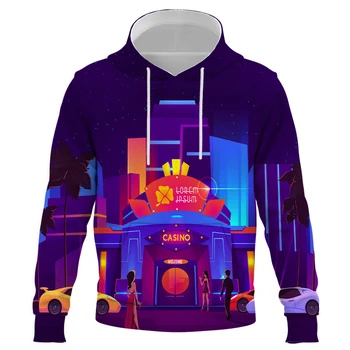 Neon Schimbare Treptată Oraș Barbati Hanorace Imprimate 3D Cool Adolescenti Streetwear Cu Capota Jachete cu Maneci Lungi Jachete de Moda Amuzant