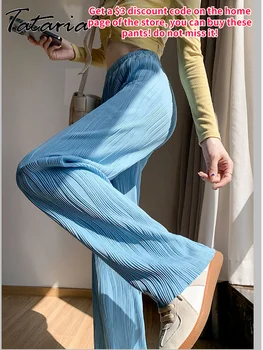 Albastru de Apă Valuri de Matase de Gheață Pantaloni pentru Femei 2022 Vară Talie Mare Sag Largi Picior Pantaloni Femei Drepte Suprapuse Pantaloni Largi